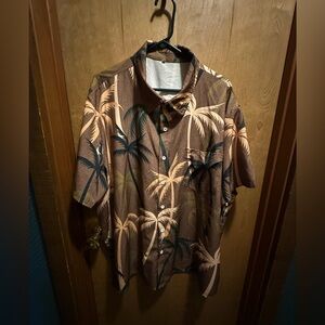 Tropical Palm Print Brown Shirt